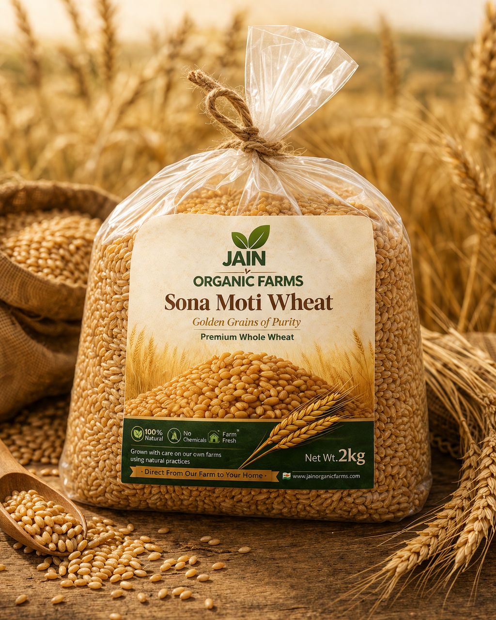 Jain Organic Farms Sona Moti Wheat 2kg lifestyle farm image