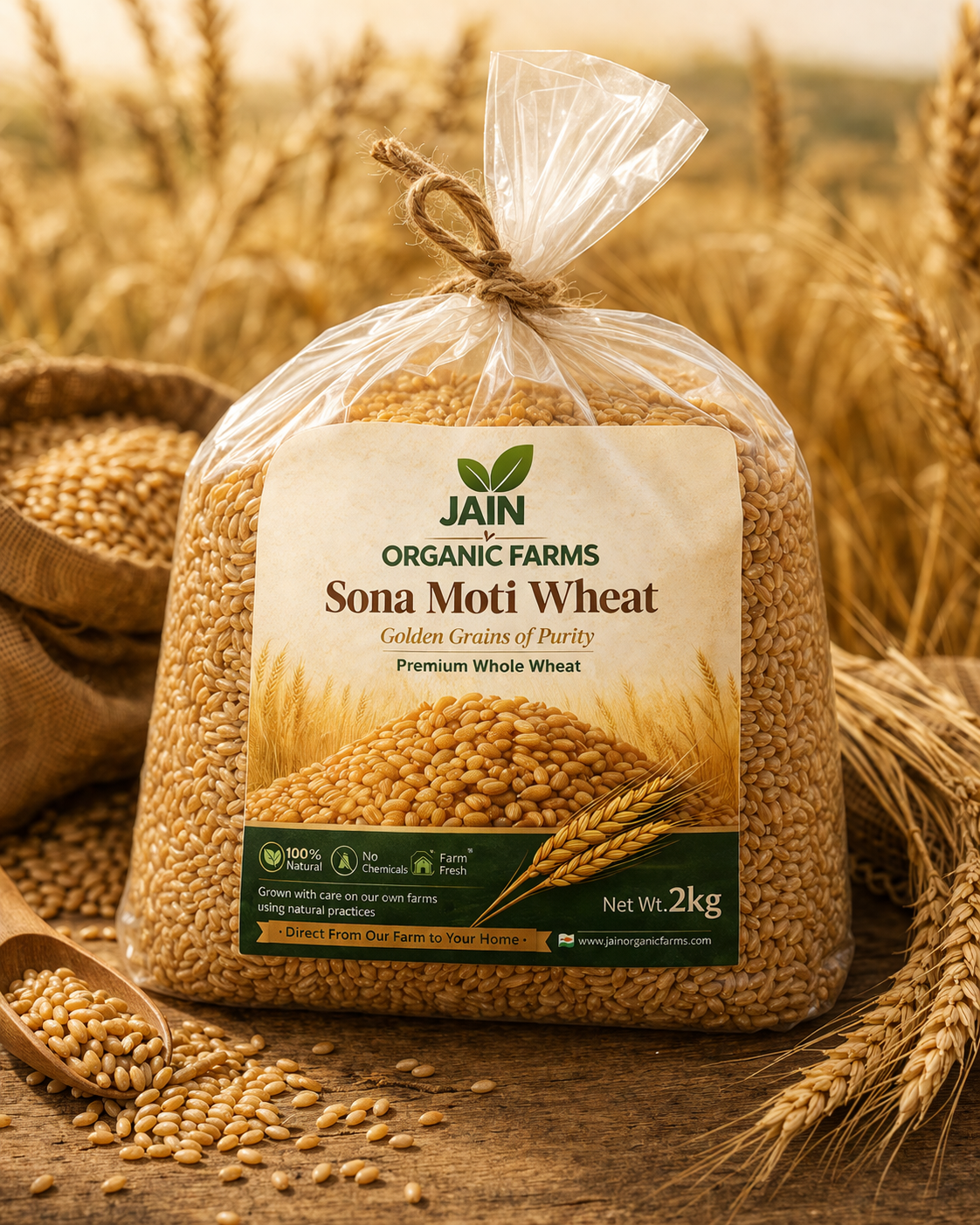 Jain Organic Farms Sona Moti Wheat 2kg lifestyle farm image